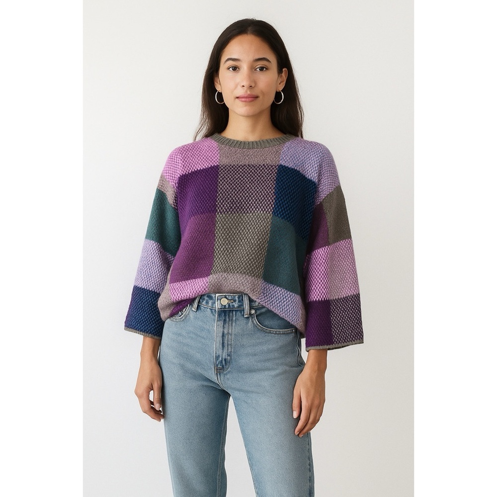 Rose | VTG Patchwork Geo Quilted Check Knit Birdseye Pattern Crewneck Sweater